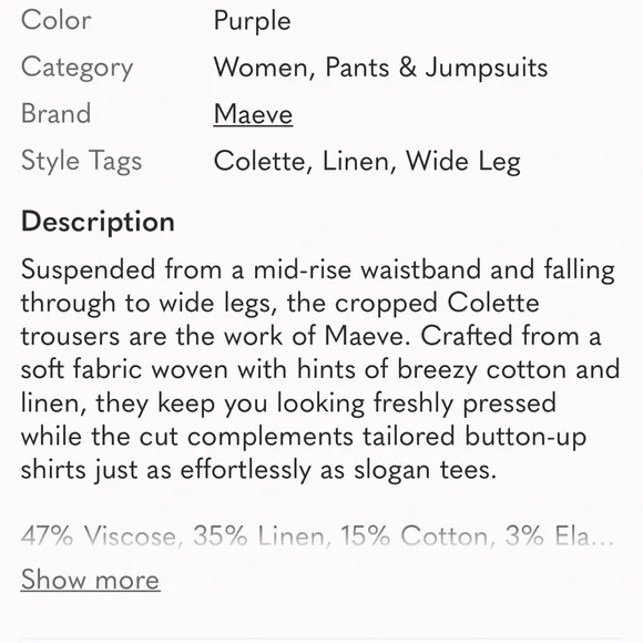 Sz 8 EUC Maeve Magenta Linen Colette Wide Leg Pants Anthropologie - Picture 12 of 14